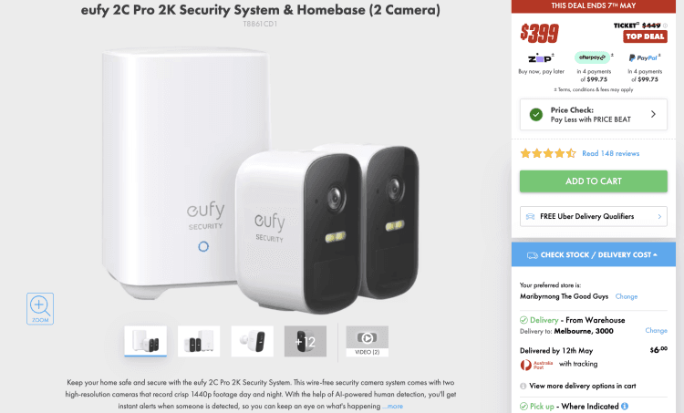 The Good Guys: eufy 2C Pro 2K Security System & Homebase (2 Camera) – $393 with Price Beat